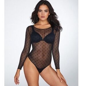 Long Sleeve Sheer Mesh Black Bodysuit